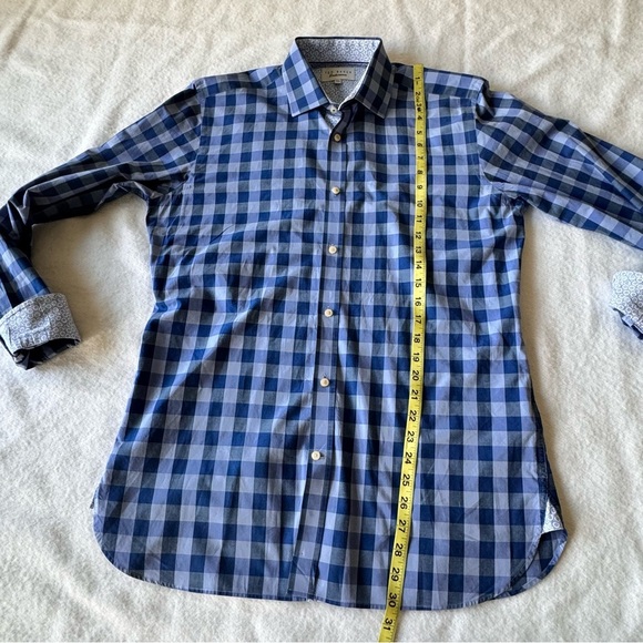 Ted Baker Endurance Blue Plaid Cotton Button Down Shirt Flip Cuff Sz 15.5 34/35 - Picture 4 of 7